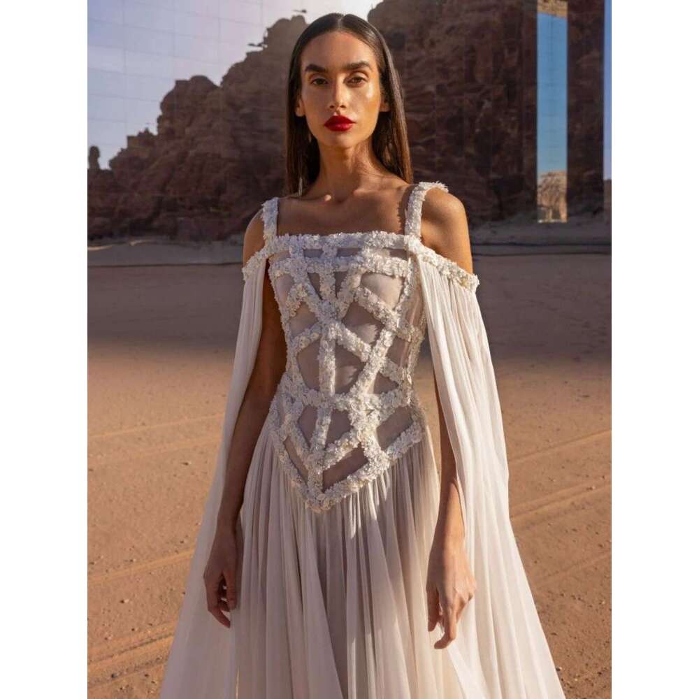 Beach square neck dresses chiffon one ha for bride 2025 modern appliques custom dreamer female wedding dress