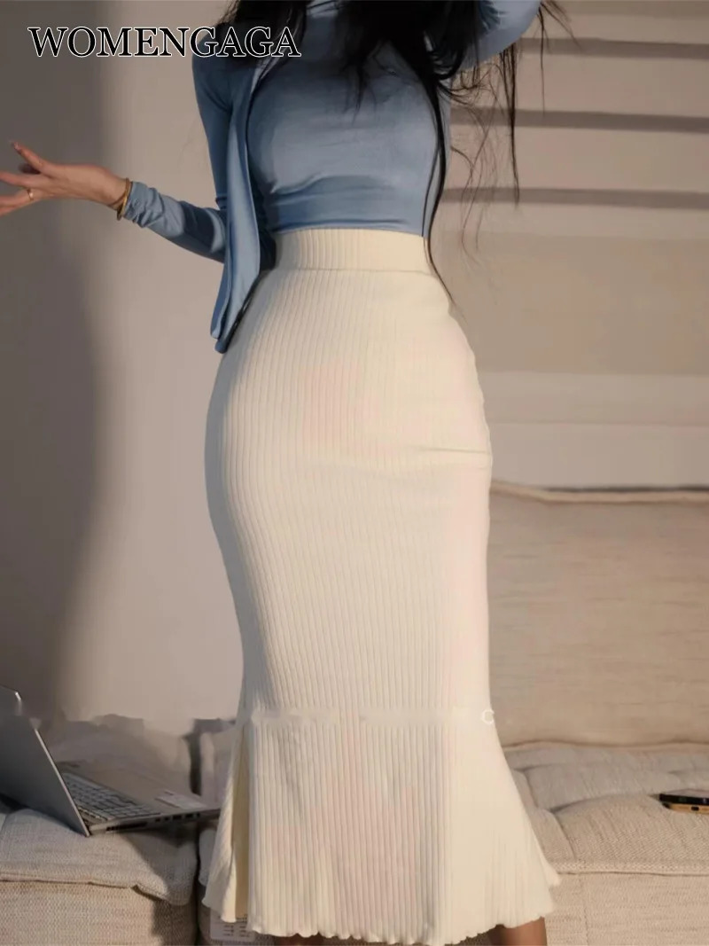 WOMENGAGA Spicy Girl For Slim Spring High Waist Fishtail Skirt Women Thin Hip Sweet 2023 AU12 250220