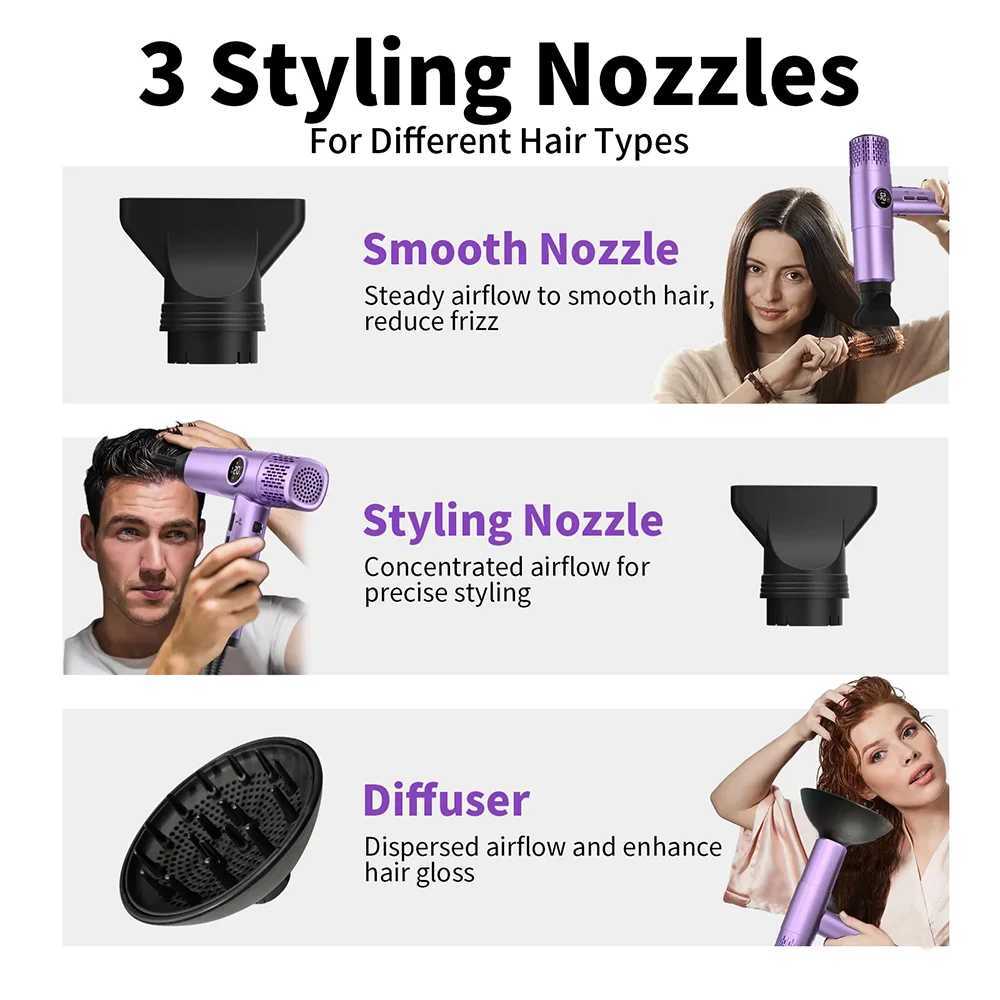 Professional 0000RPM High-Speed Hair Dryer Brushless Motor Negative Ionic Blow Dryer Fast Drying Low Noise with LCD Display W250220