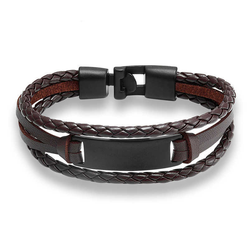 Charm Bracelets Hand woven multi-layer mens leather bracelet creative ethnic style simple nameplate bracelet leather student bracelet H25220