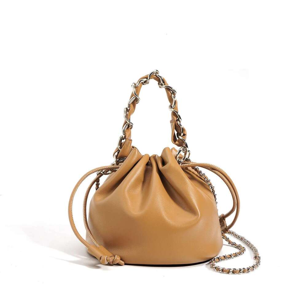 Factory Wholesale Mini Straw Crossbody Soft Leather Bucket Bags With Chain Shoulder