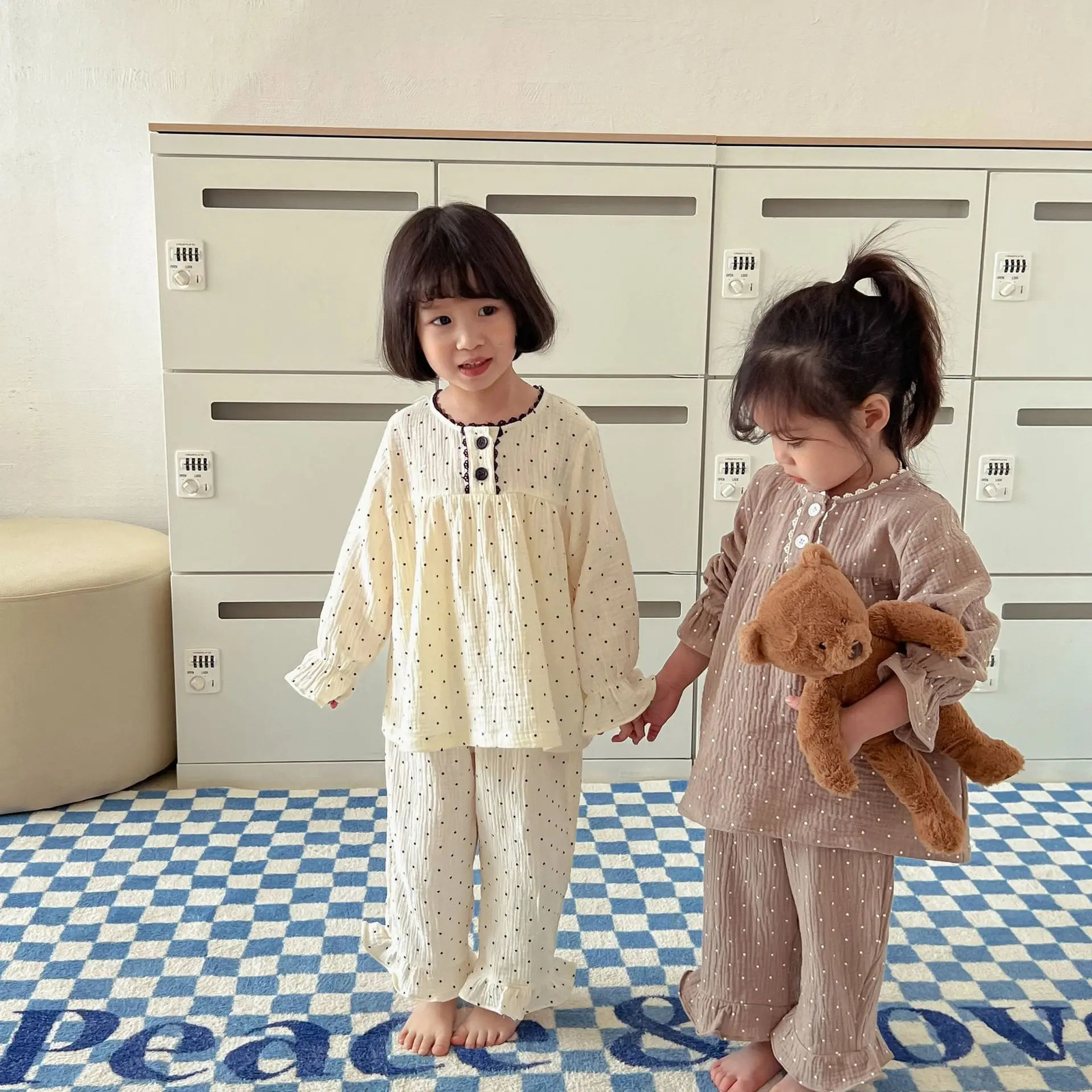Childrens Boy Pajamas Spring Autumn Cotton Gauze Thin Long Sleeved Dot 2PCS Set 1-10 Years Baby Boys Air Conditioned Homewears 250220