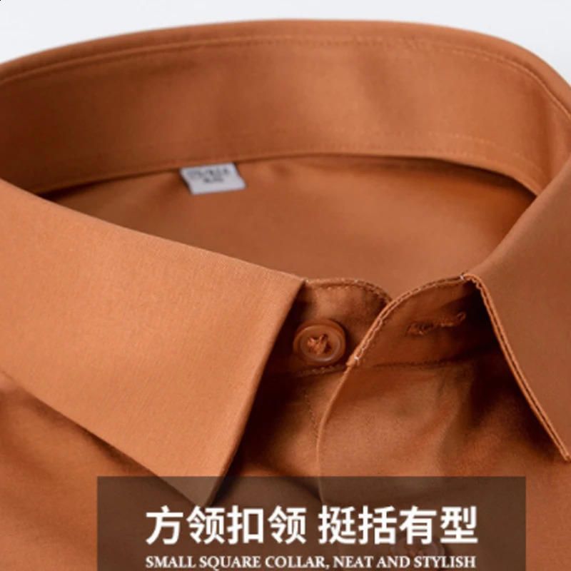 S6XL mens shirt long sleeve dress silky business casual high quality free wear breathable fashion large size slim style 250220