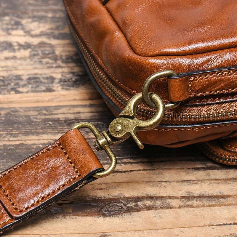 Vintage Casual Men's Head Layer Cowhide Leather Shoulder Handmade Original Horizontal Messenger Phone Bag LEATHFOCUS