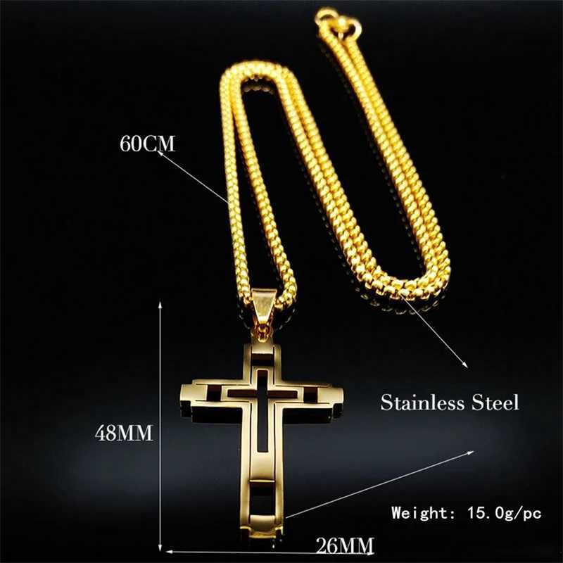 Cross Stainl Steel Choker Necklace for Man Gold Color Mens Chain Necklace Jewelry Corrente Masculina N1173S02XJ250219
