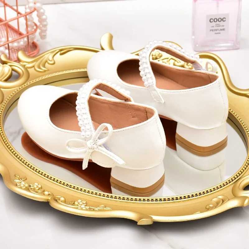Fashion Children High Heels Leathers Shoes Kids Princess Sweet for Evening Party Show Single Shoes Versatile White Girl Shoes X250220