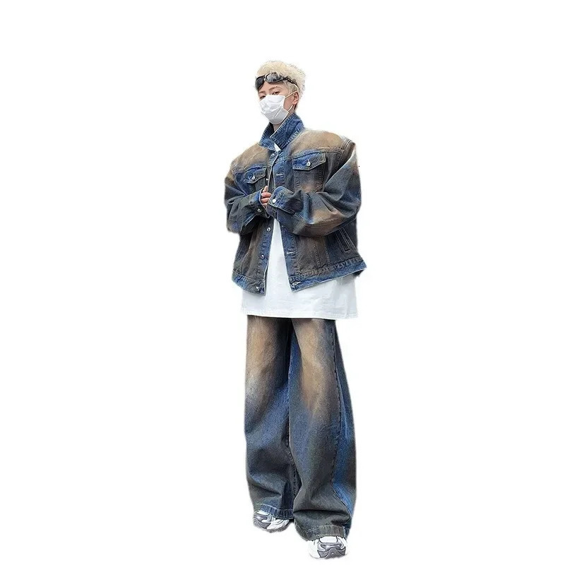 Vintage Washing Distressed Denim Jacket And Slimming Jeans Autumn Two-Piece Suit For Men Casual Style From China 250220