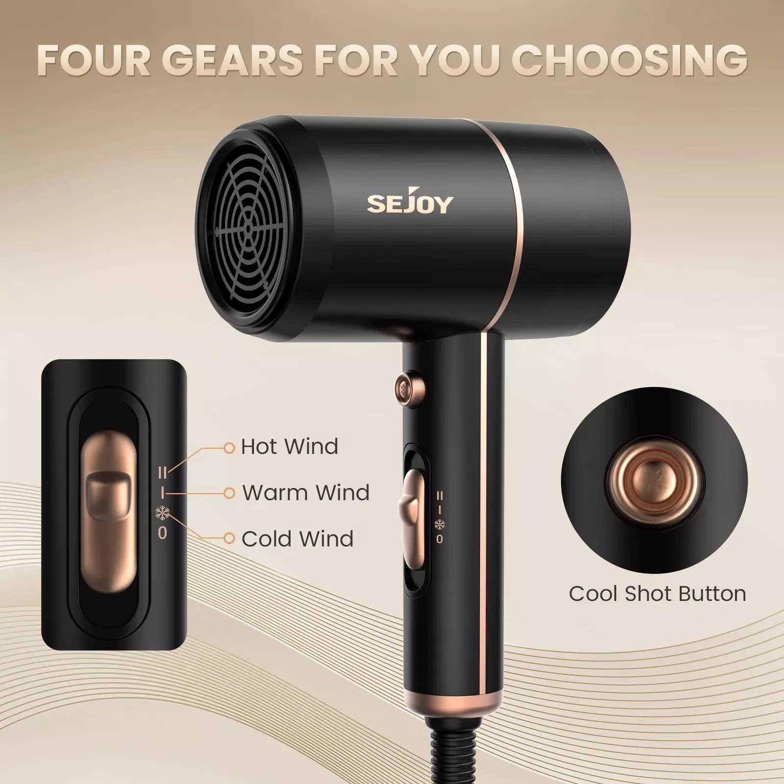 Sejoy Hair Dryer Professional 800W Salon Hair Dryer Fast Heating Ionic Blow Dryer with Negative Nozzle W250220