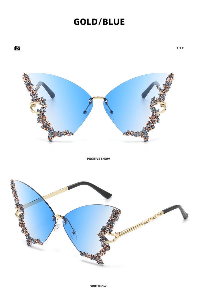 2025 new butterfly shaped diamond studded sunglasses for women's fashion personality exaggerated sunglasses European and American internet celebr
