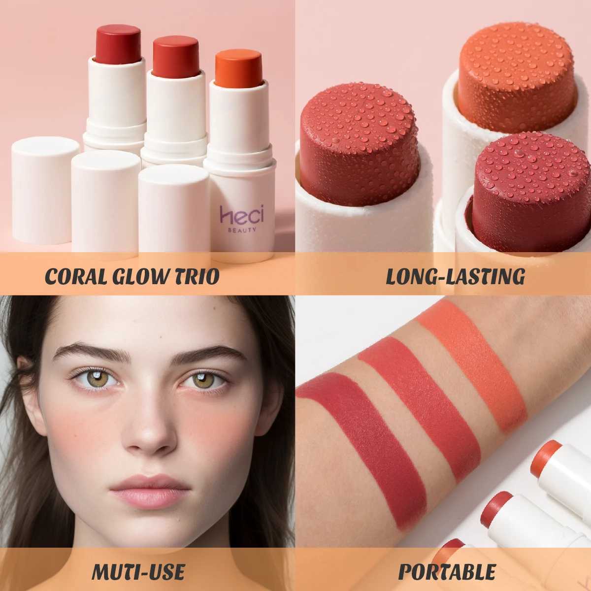 Creamy B Stick 3 In 1 Lovely Natural Pink Rosy Glossy Makeup Ber Long-Lasting High Pigmented Lip EyeW250220
