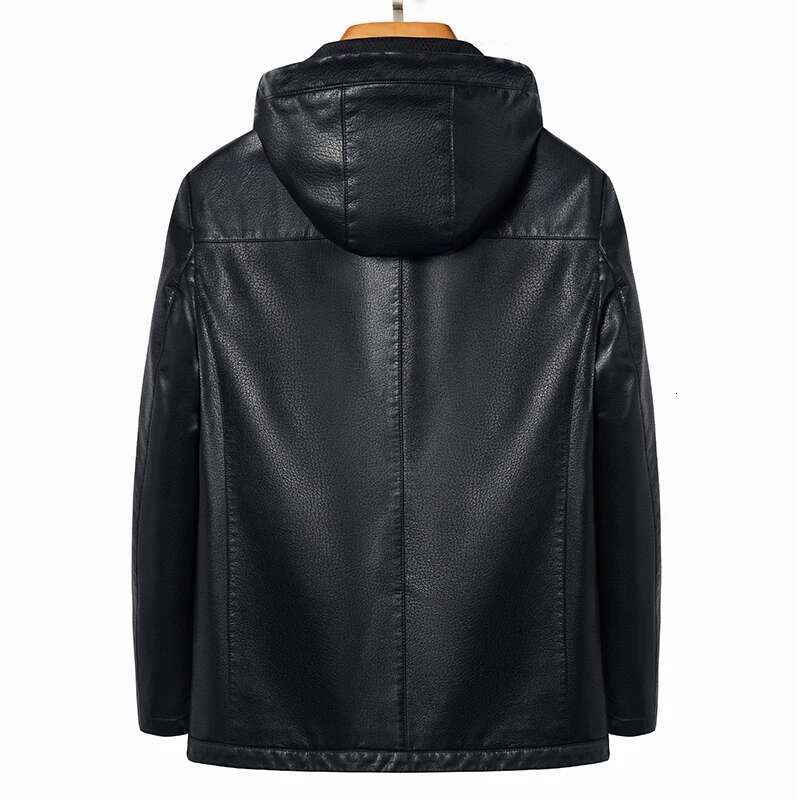 High Quality Hooded Fashion Handsome Trend Solid Color Casual Dad Motorcycle Leather Jacket Upscale M-4Xl