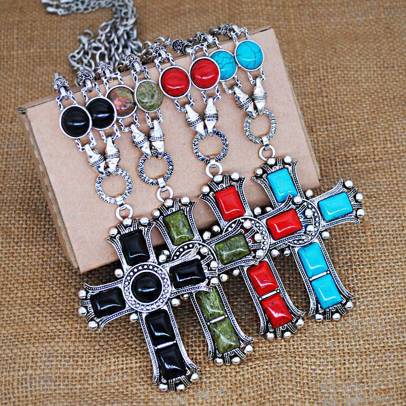 Pendant Necklaces Jewelry Cross Pendant Necklace Womens Turquoise Long Necklace Sweater Chain H25219