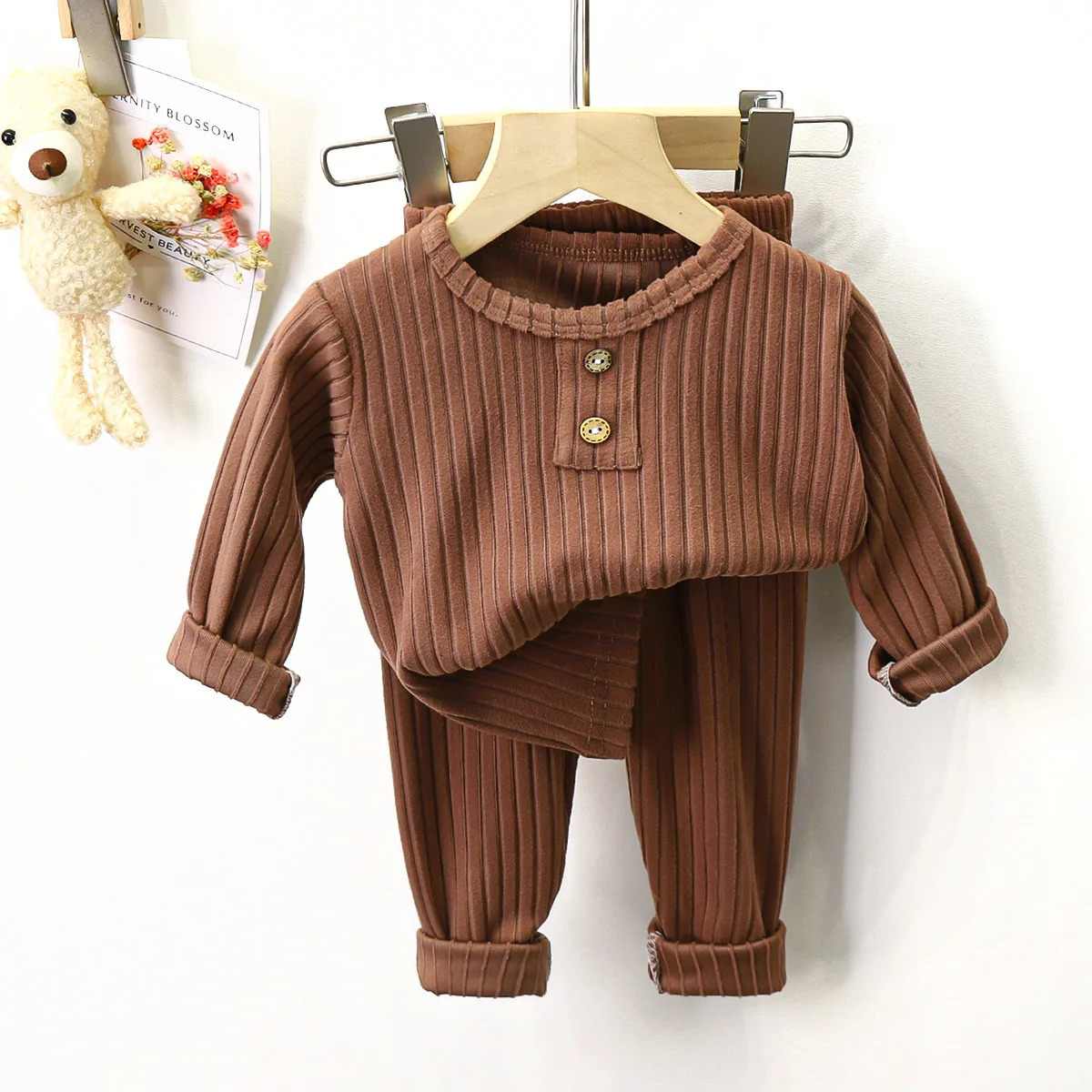 Autumn 2025 Ins Children Baby Girls 2PCS Pajamas Set Cotton Solid Bottom Tops Stretch Warm Pants Suit Kids Girls Homewears 250219