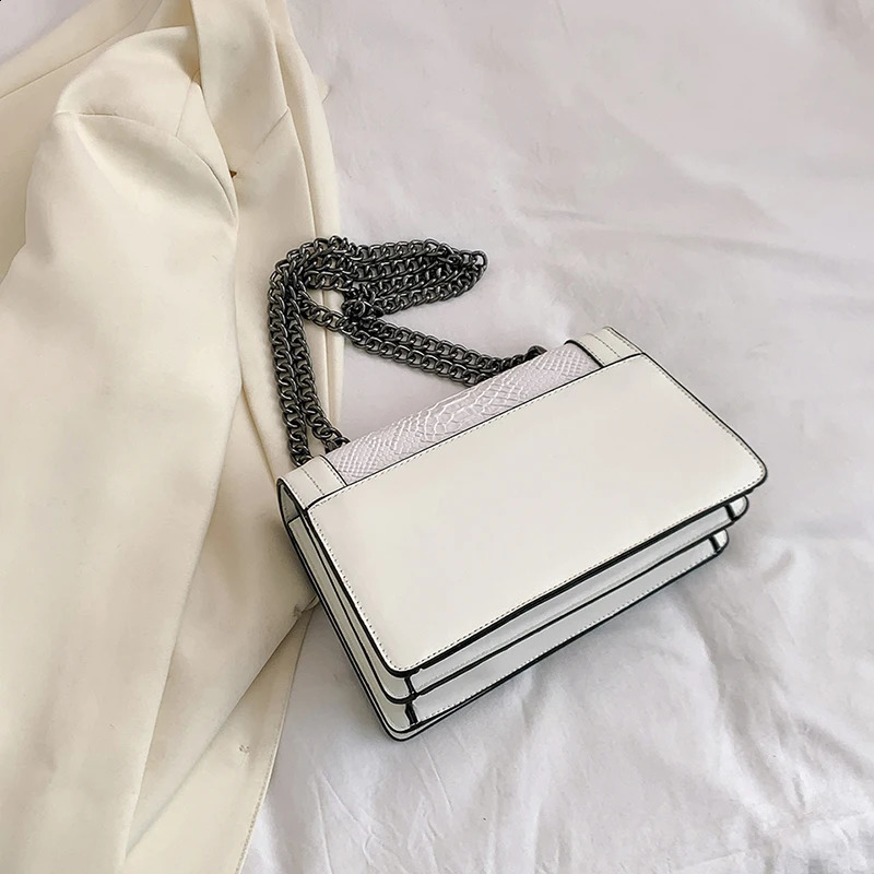 Leather Shoulder Bag Chain Purse for Women Fashion Crossbody Bags Vintage Snake Print Underarm Square Satchel Handbag 250218