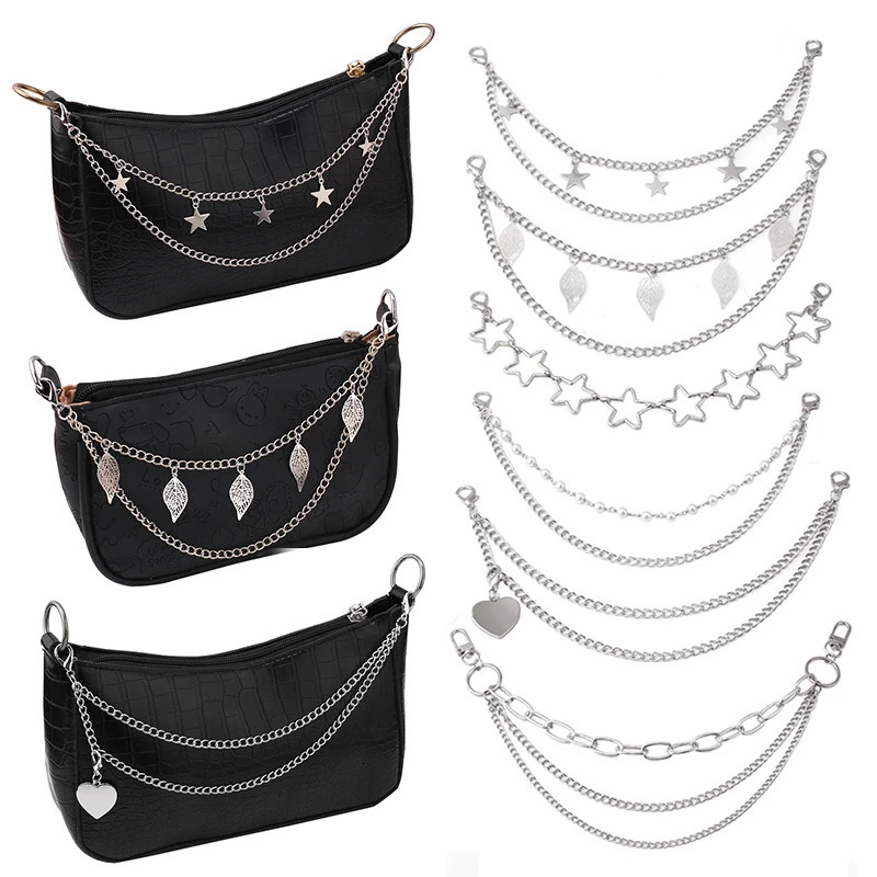 Y2k Metal Pearl Chain Strap For Bags Multilayer Bag Handbag DIY Handles Star Pendant Shoulder Accessories 250213
