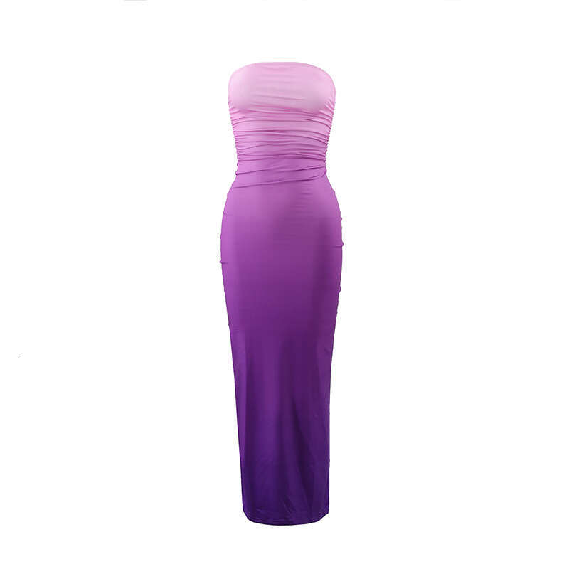 Wholesale of women's clothing, European American summer slim fit, sexy strapless, gradient color, medium to long one-step skirt, factory straight