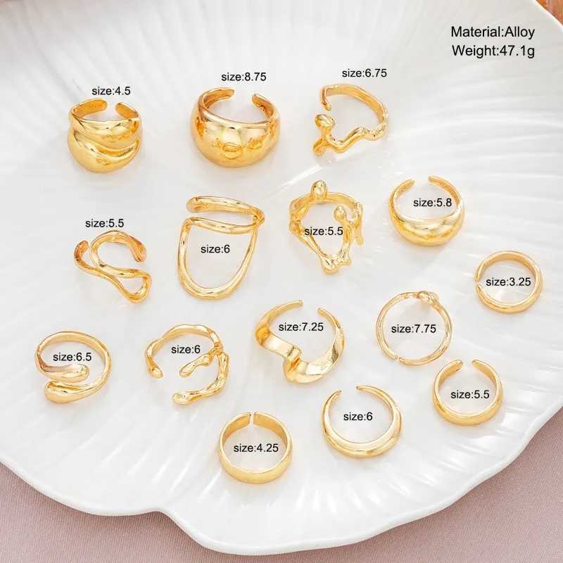 New 15 piece set of luxurious vintage split ring jewelry with gold silver lava lines smooth Irregar ring X250220