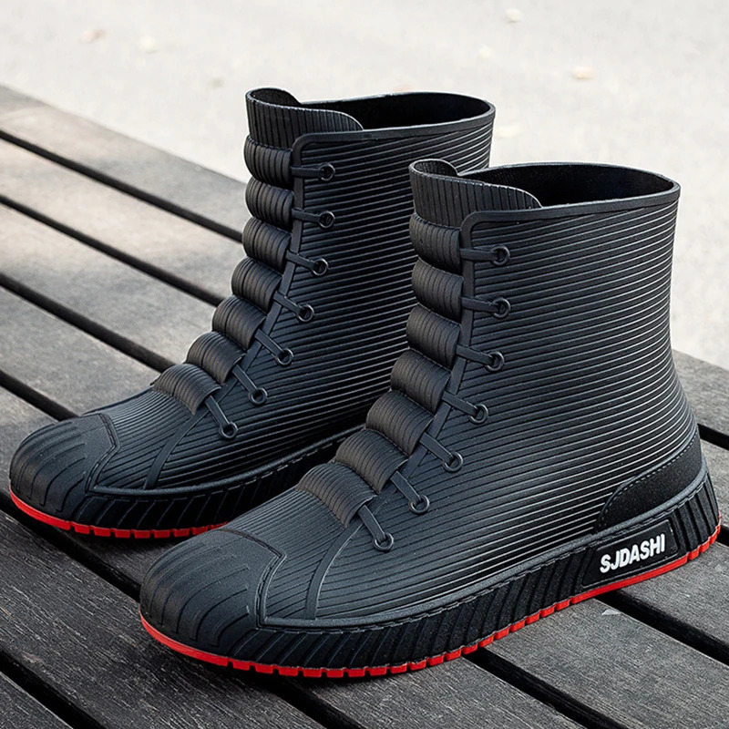 Fashion Mens Rain Boots Rubber Gumboots Slip on Midcalf Waterproof Working Comfort Red Nonslip Fishing Shoes for Men 250219