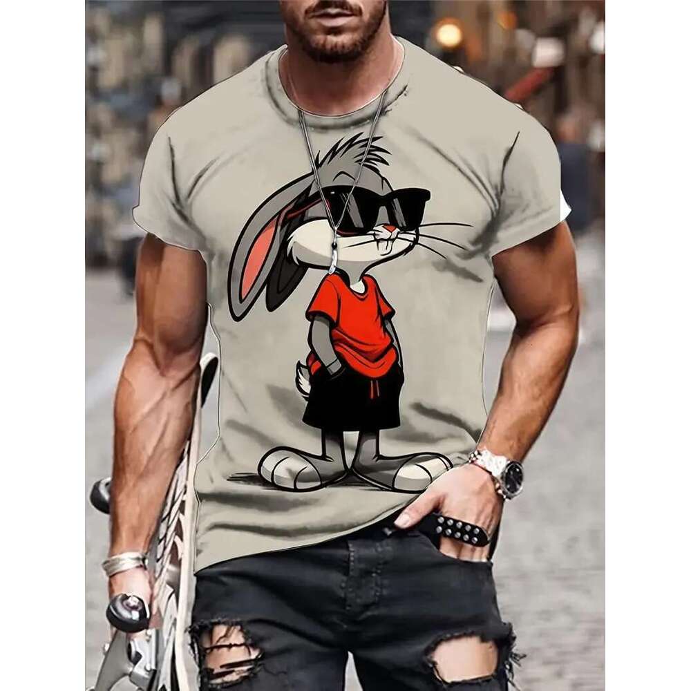 Men's Printed Cat Short Sleeve T-shirt, Casual Street Fashion, Round Neck Sweater, Men's Breathable Clothing, Summer, Funny