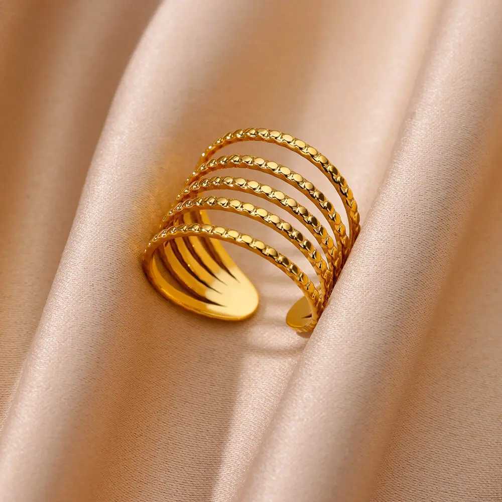 Gold Color Stainless Steel Tree Layer Rings for Wen Hollow out Open Finger Ring Fashion Wedding Party Jewelry Gift 2024 New X250220