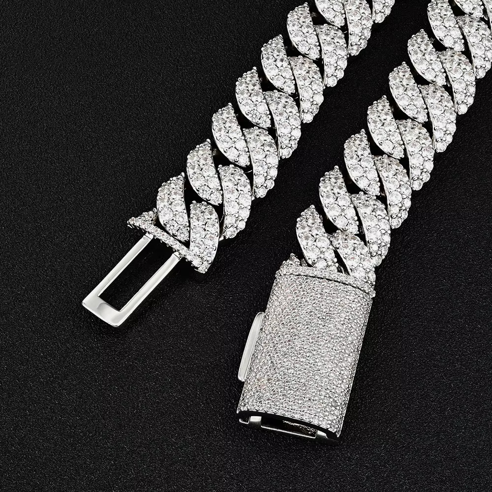 Pass Tester Hip Hop Jewelry 16mm sterg sier VVS Moissanite Miami Cuban Chain