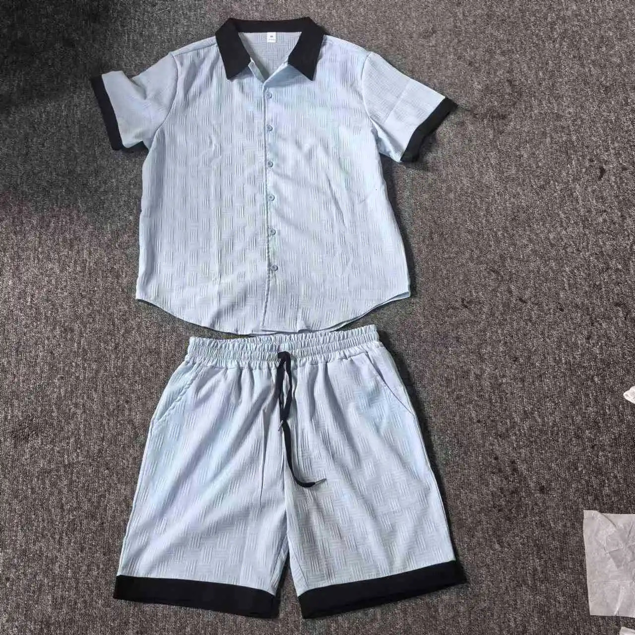 Spring and summer European and American fashion casual mens shirt color short-sleeved shorts beach suit 250220