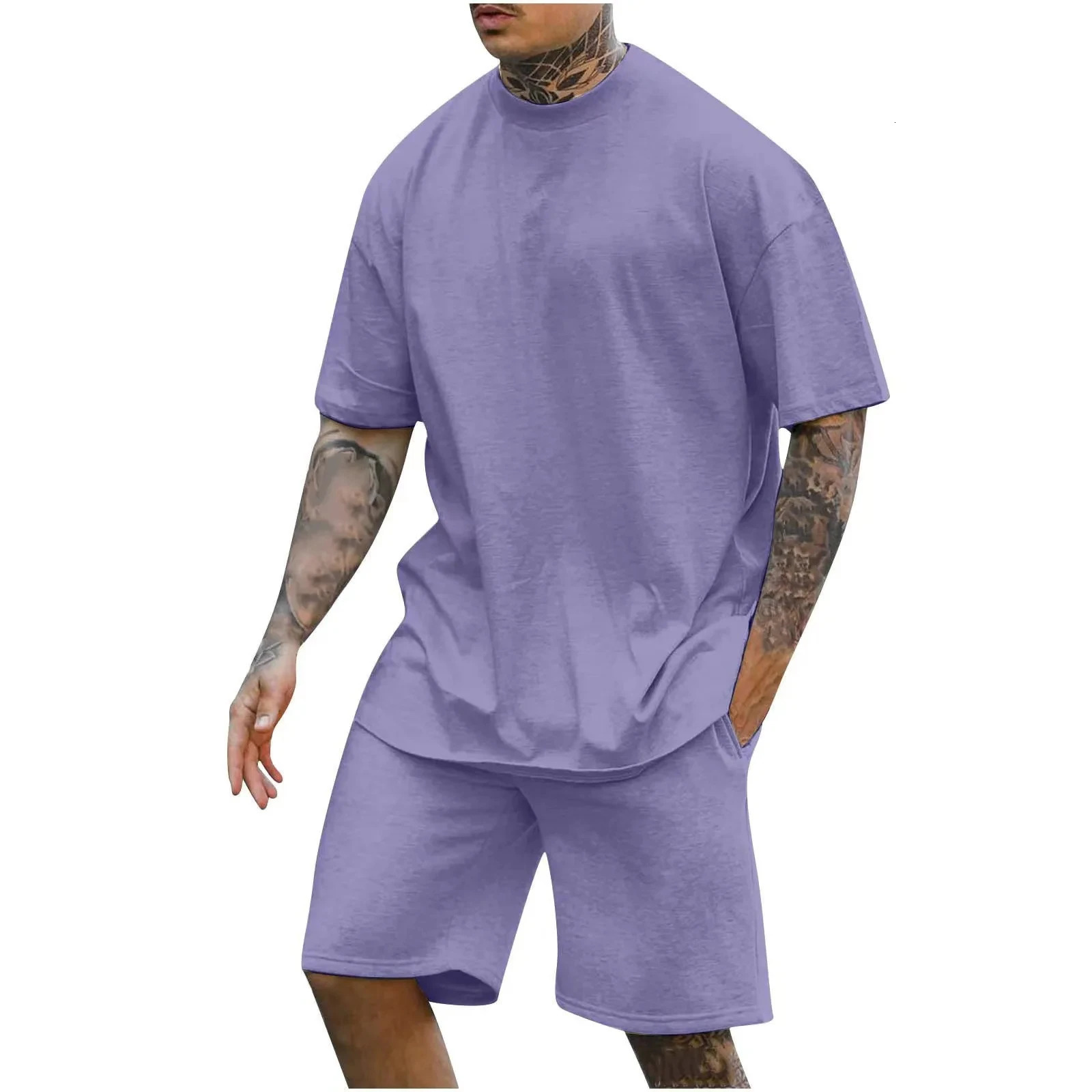 Summer Solid Color 3D printed T-shirt and shorts set for mens track wear ultra-fine short sleeved T-shirt and pants set for mens wear 250220