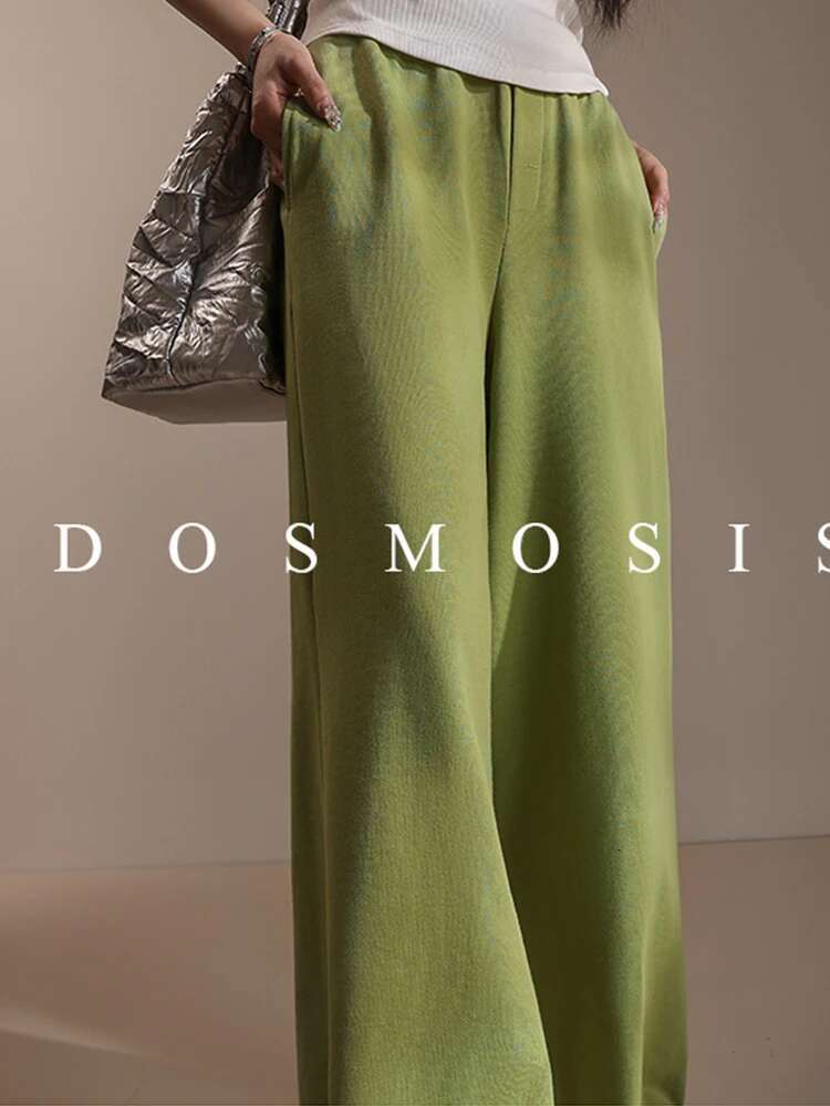 Women's Pure Cotton Wide Leg Pants For Women High Waist Pockets Design Solid Color Casual Trousers Female 26Z1185