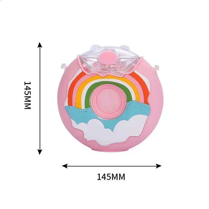 380ML Donut Shape Cup Kids Feeding Cup with Straws Lovely Donuts Shape Water Cups Cartoon Leakproof Outdoor Water Bottle 250321