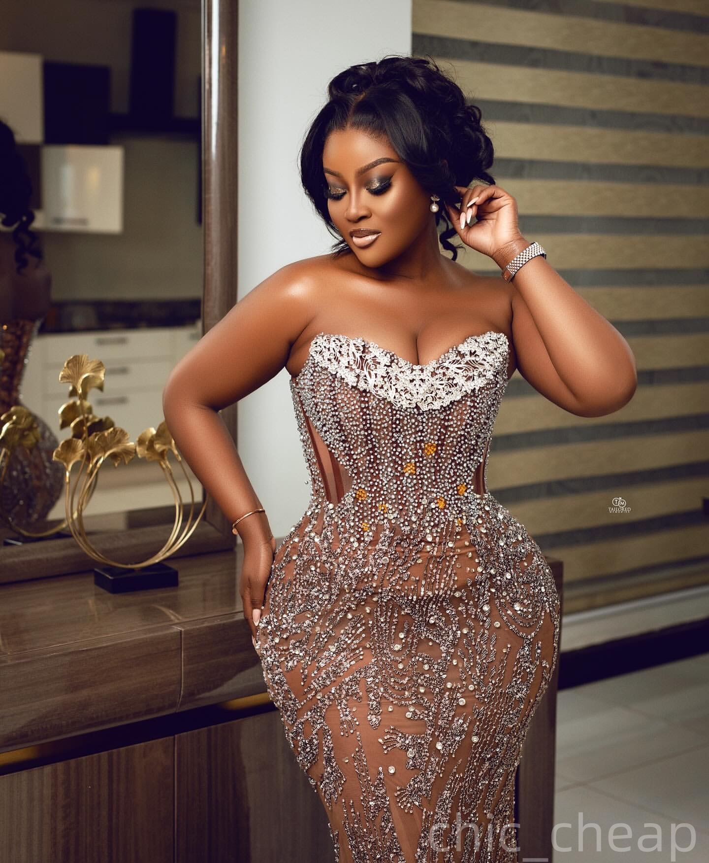 Brown Mermaid Prom Dresses 2025 Illusion Crystals Sequined Sweetheart Evening Formal Party Second Birthday Engagement Gowns Plus Size Dress For Specia