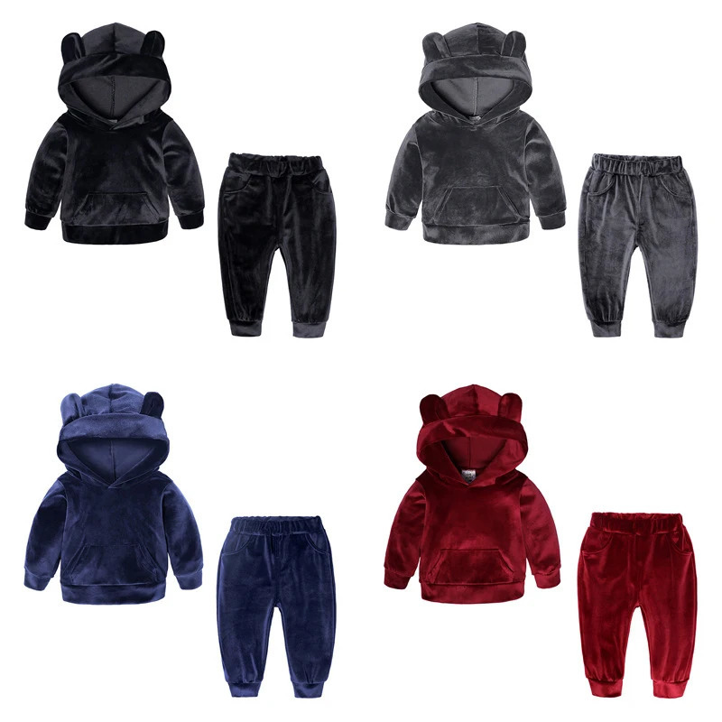 Kids Baby Boy Girl Velvet Tracksuit Clothes Toddler Velour Hoodie Sweatshirt TopsSweatpants Children Athletic Sweatsuit Outfits 250220