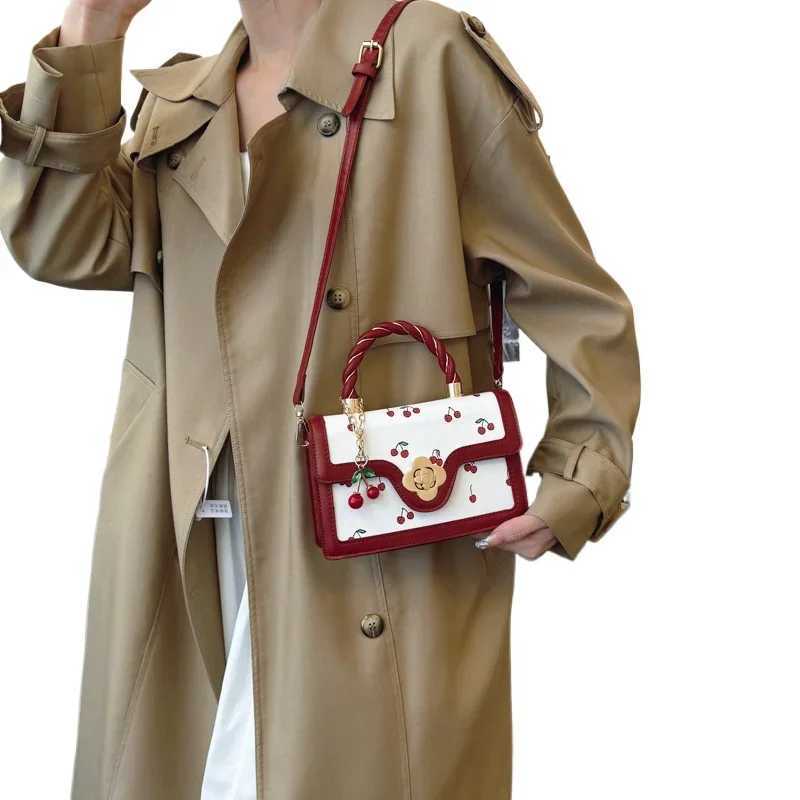 The new mini pu bag female new spring and summer tide versatile crossbody bag sense of fashion handbag cherry print satchel Y250218