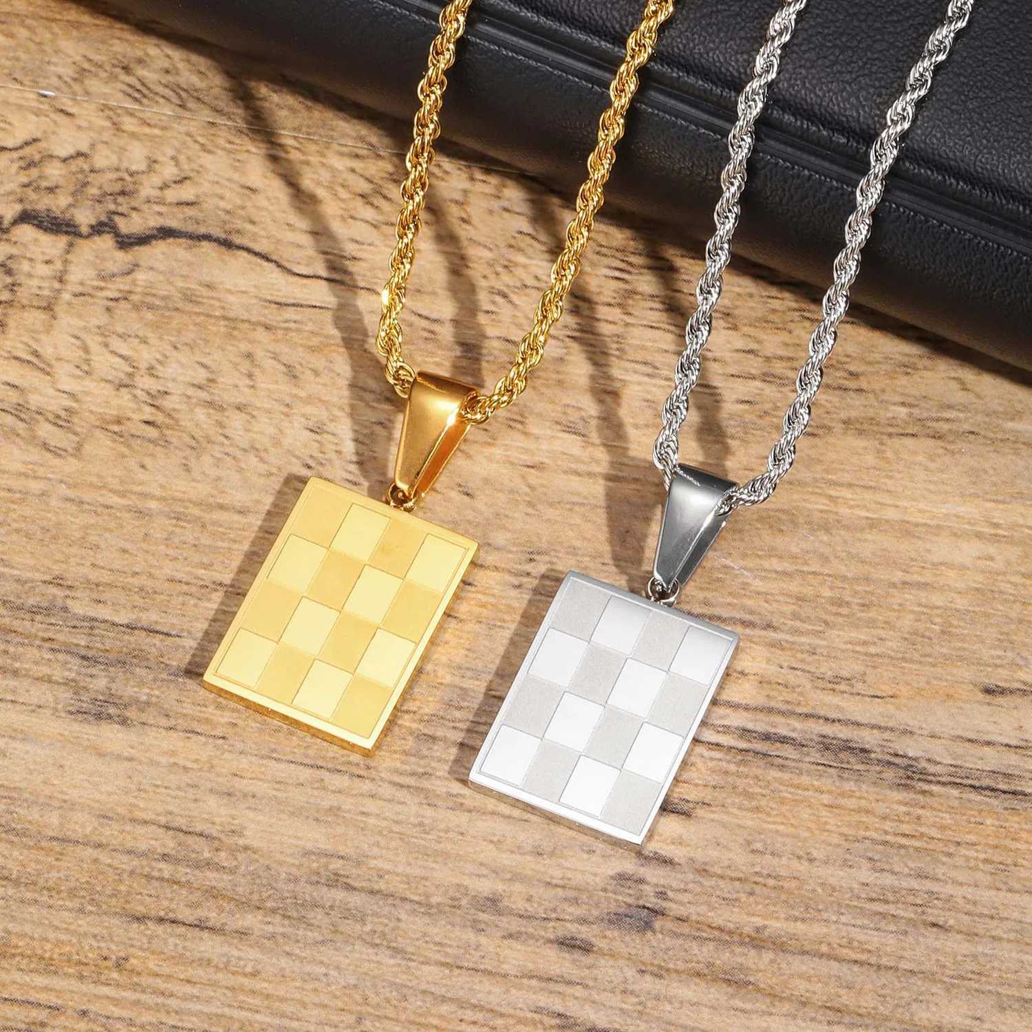 Chboard Square Pendant Necklaces for Men BoysGold Plated Stainl Steel NecklacesTren Jewelry GiftsXJ250219