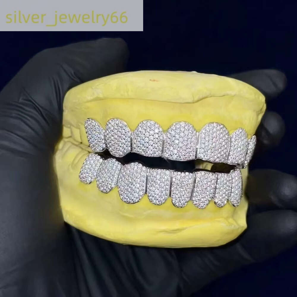 Custom Made Dental Grills Iced Out Sterg Sier Real Gold Jewelry Zigzag Setting Vvs Moissanite Dias Teeth Grillz