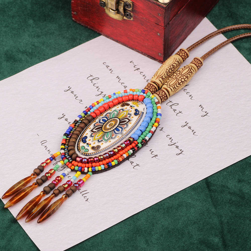 Pendant Necklaces New ethnic style Nepalese jewelry leather necklace exotic design hand woven Bohemian items H25219