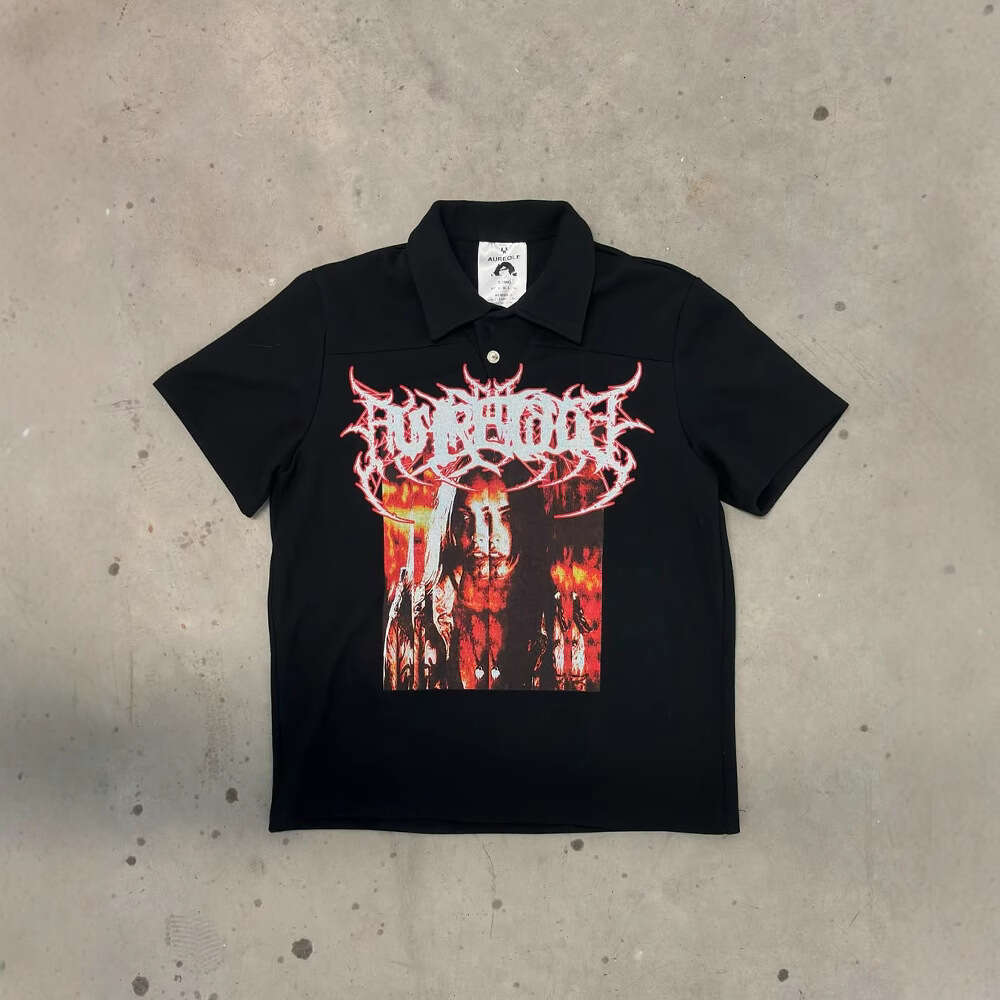 Y2k short sleeved polo shirt T-shirt printed pattern dark gothic vintage summer street top