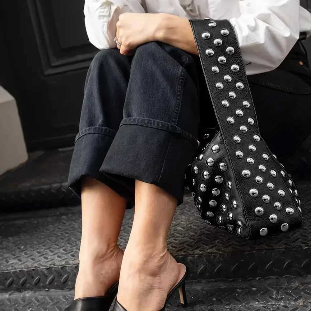 Black Metal Motorcycle Purses and Handbags European and American Style Shoulder Bag Luxury Designer Armpit Shopper Purses Y250218