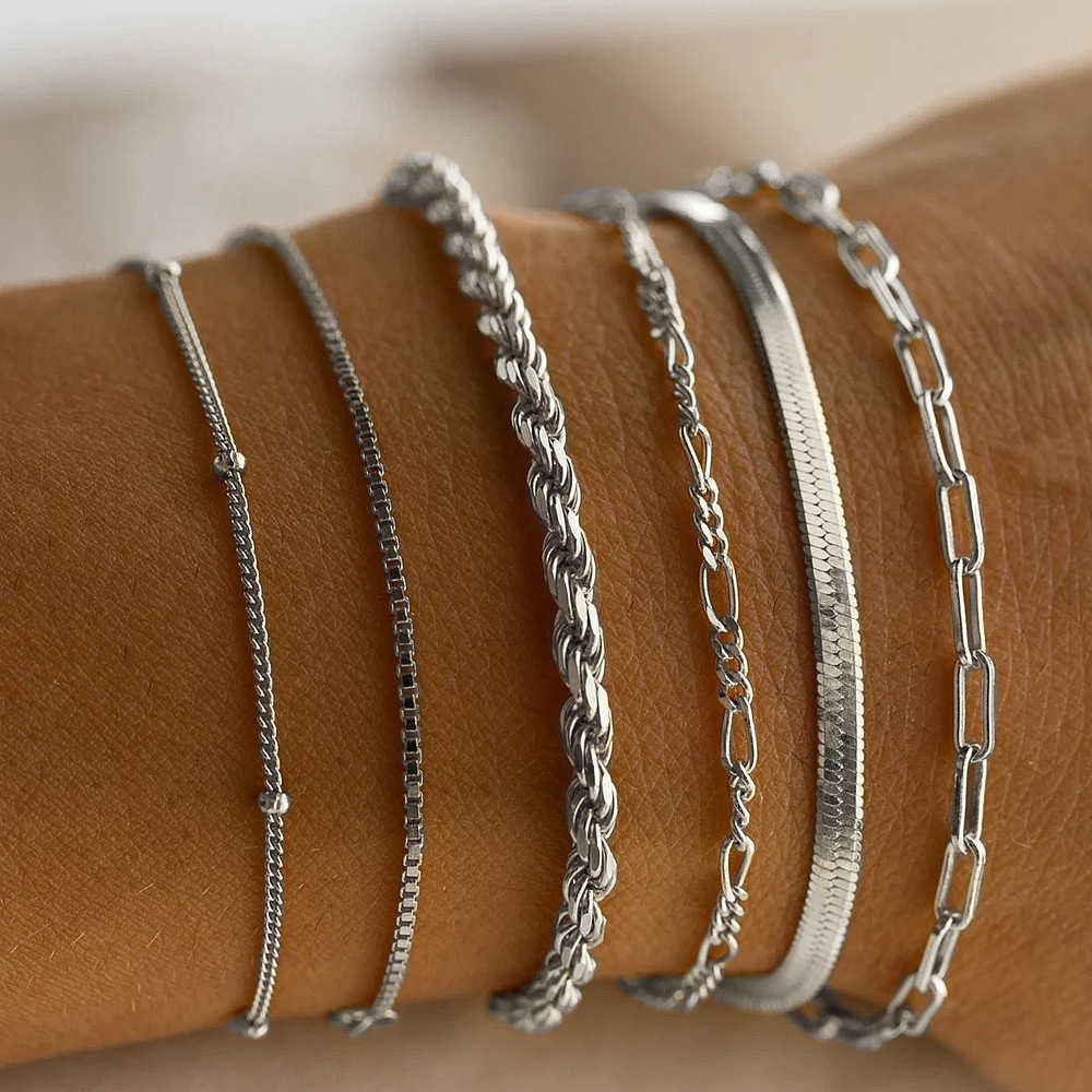 Charm Bracelets Popular jewelry hot selling metal 6-piece chain bracelet set simple multi-layer chain bracelet set H25220