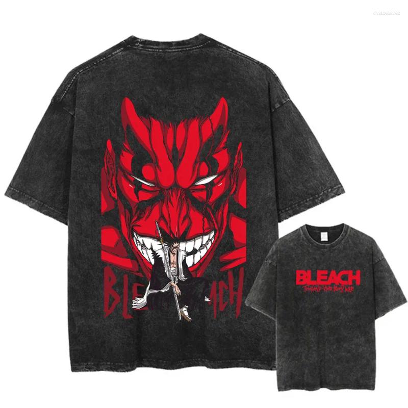 Men's T Shirts Anime Bleach Washed Tshirt Harajuku Streetwear Vintage Graphic T-Shirt Summer Hip Hop Short Sleeve Cotton Men Women Top Tee