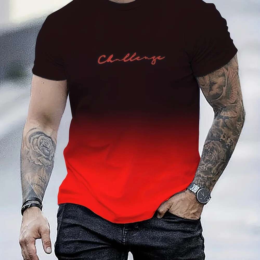Fashion t-shirt couleur gradient for men, casual t-shirt Simple with print of letters, round neck, short sleeves,