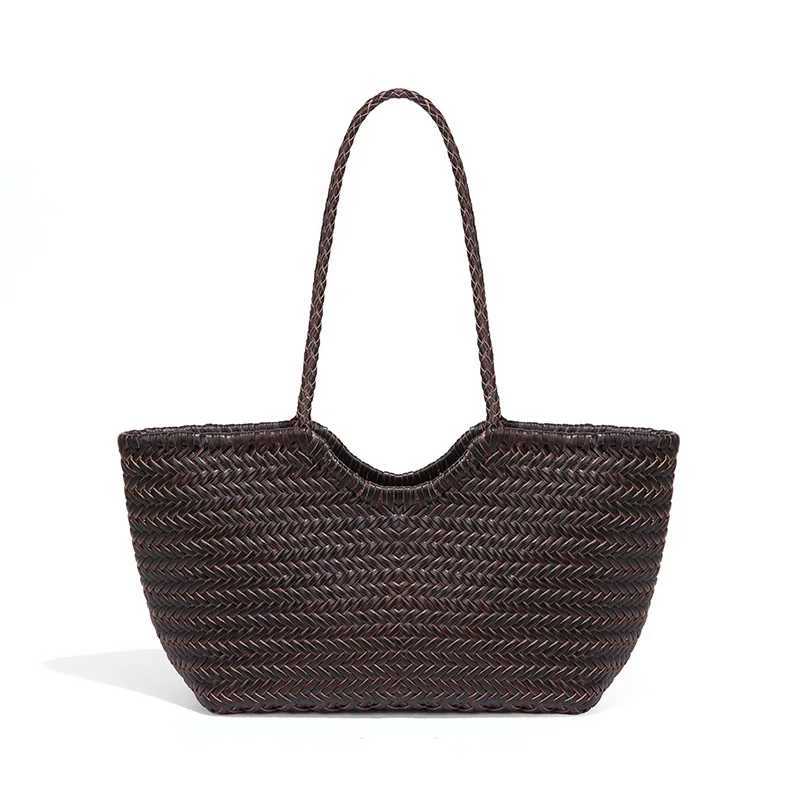Womens spring and summer french tote bag genuine leather woven vegetable basket ins style irregular shoulder bag Z250219