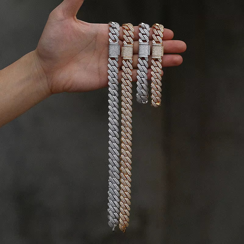 Hip hop jewelry chilled men's and women's 14mm Cuban chain necklace in pure sier Vvs moissanite