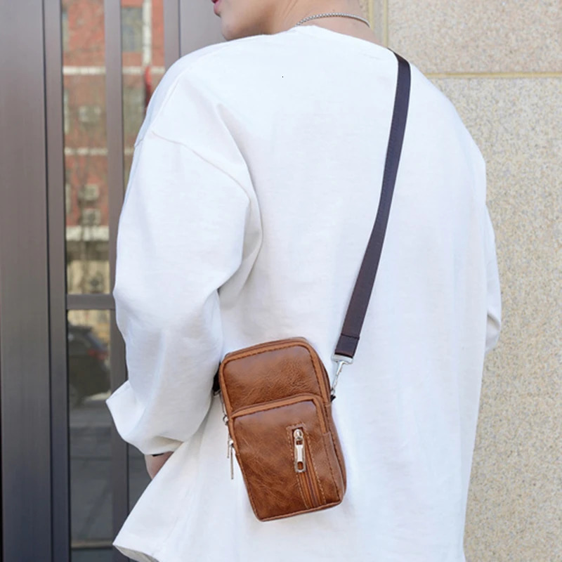MenS Shoulder Bag MultiFunction Leather Messenger Casual Crossbody Bags High Quality Male Purse Phone Chest Pack 250218