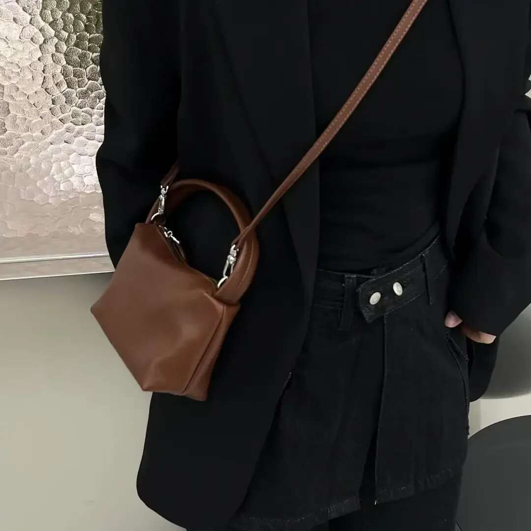 Simple Wine Red Blue Matte Color Women Hobo Tote Small Genuine Suede Cow Leather Female Crossbody Shoulder Bag Daily-Use Handbag