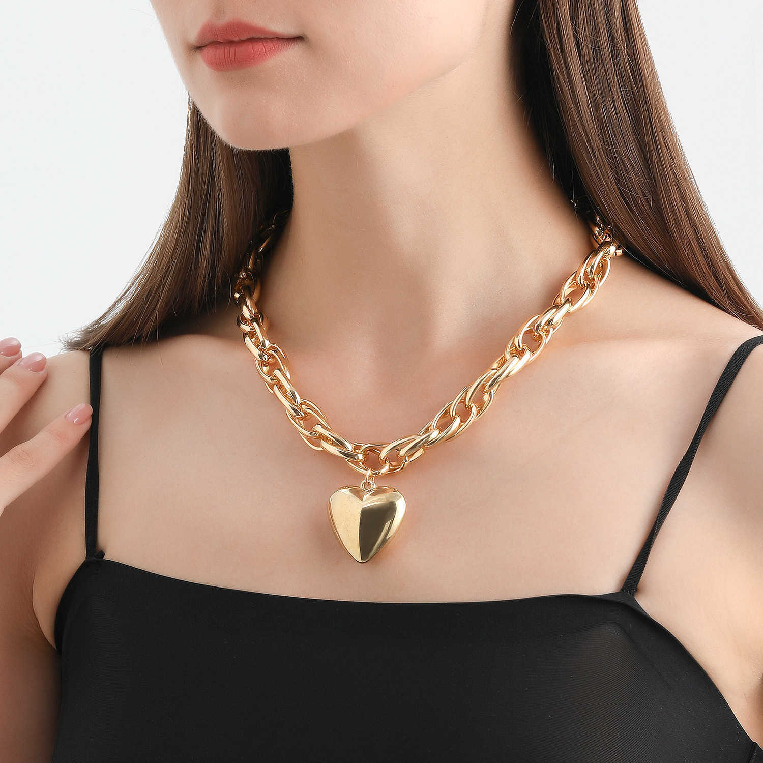 Pendant Necklaces Adornment cool style hollow out thick O-chain large peach heart pendant necklace with exaggerated love niche necklace H25219