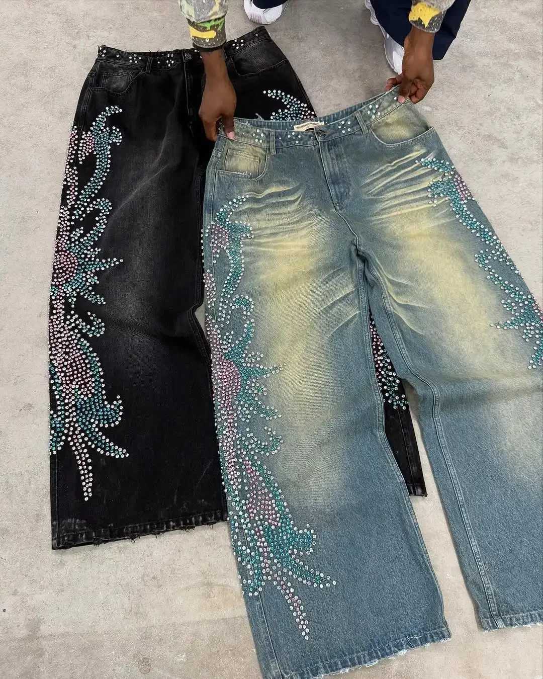 Y2K Fashion Embroidery Masonry Jeans Harajuku Hip Hop Retro Vintage Baggy Jeans Men Women Casual Straight Wide Leg Denim Pants X250220
