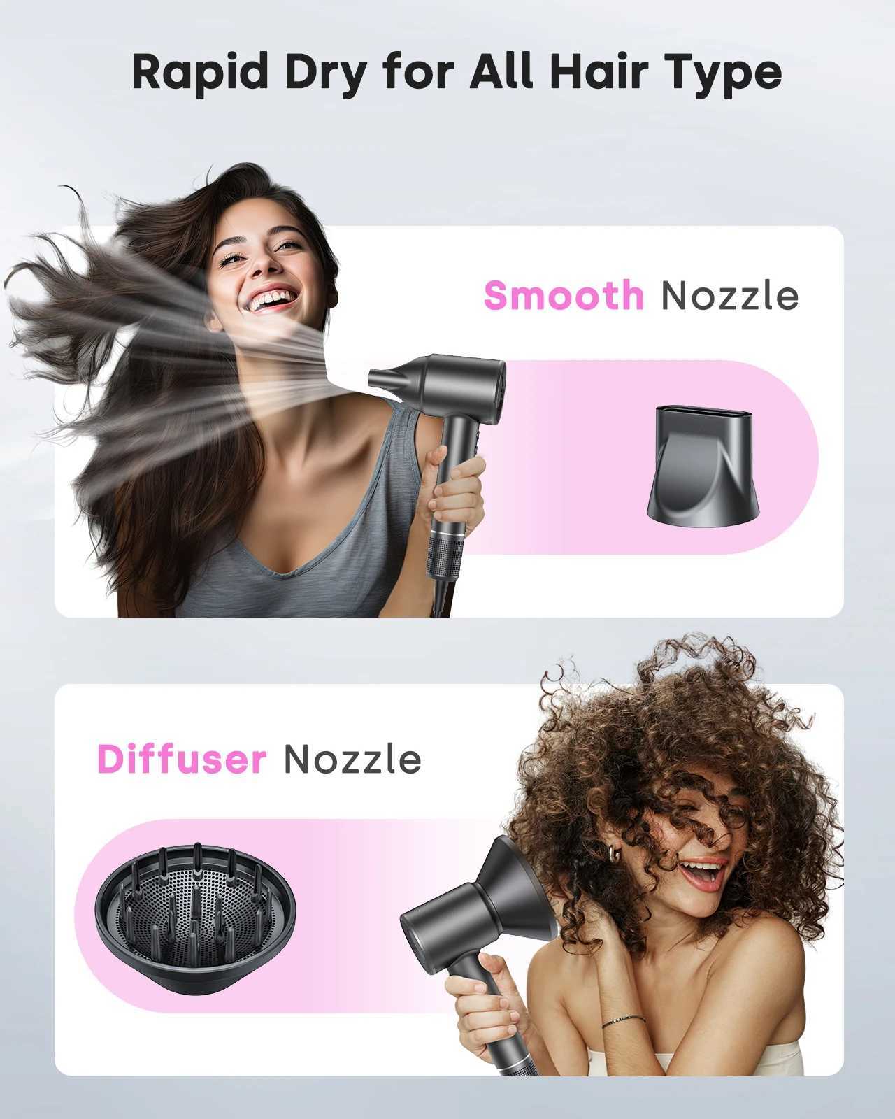 20000 RPM high-speed brushless motor negative ion hair dryer with diffuser and nozzle for fast drying thermal control W250220