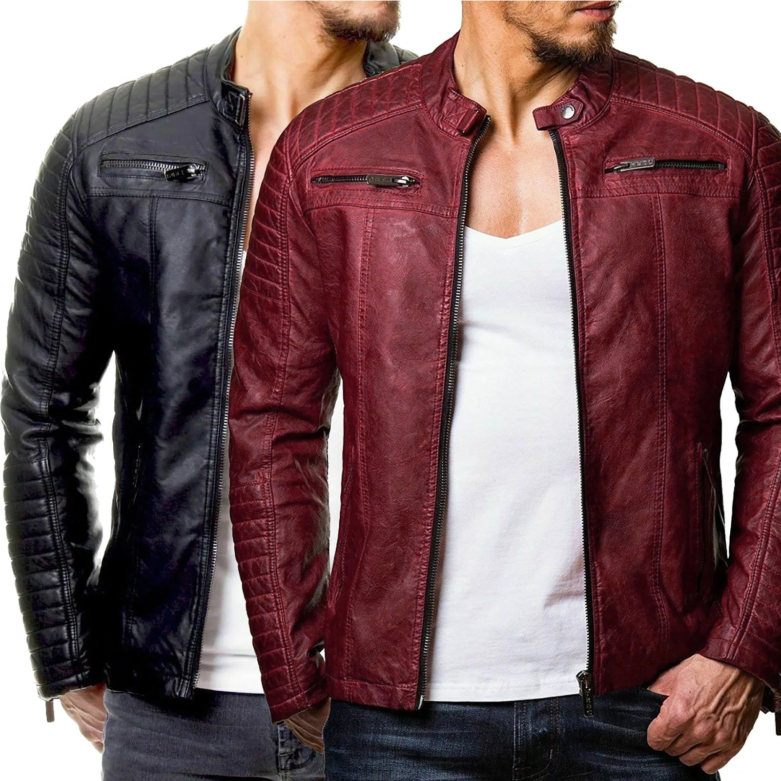 Fashion Mens Motorcycle Riding Leather Jacket Windproof Rainproof Solid Color Zipper Casual Hip Hop Varsity 250210