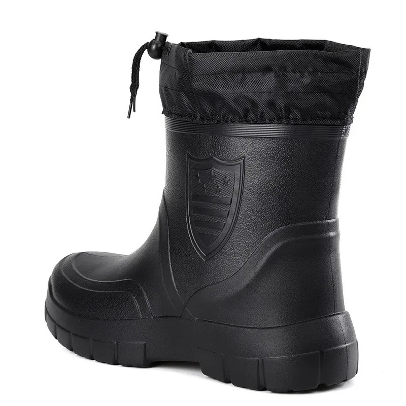 Winter Windproof Cotton Rain Boots Men Warm Light Ankle Rainboots Fashion Black Slip on Shoes Waterproof Work Boot 250219
