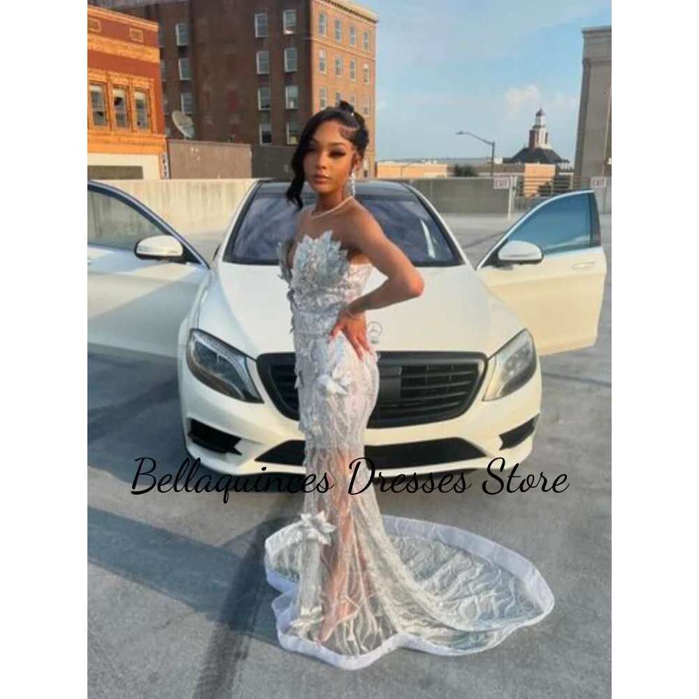 Glitter Mermaid Silver Sequins Black Girl Ball Gowns Sexy Applique Strass Long 2025 Female Party prom Dress Customized